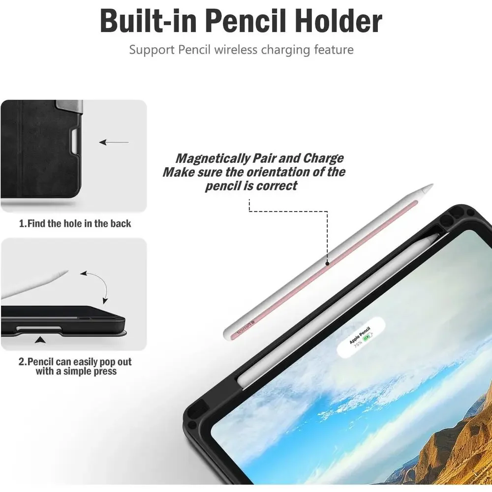 Antbox For IPad Pro 11 Inch Case M5 2025/M4 2024, Built-In Pencil Holder-Black